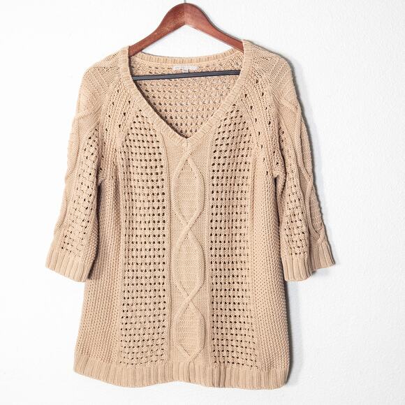Gap London Women’s Beige Cable Knit V-Neck Sweater Classic Y2K Coastal Size L - Picture 1 of 8